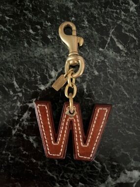 COACH leather 'W' Key Charm in Brown/Blue with Gold Hardware